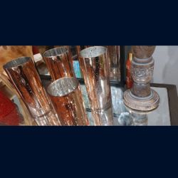 4 Rosegold Glass Cylinders For Candles Or Flowers