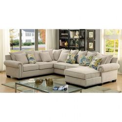 SECTIONAL SOFA COUCH BEIGE FABRIC SECTIONAL SOFA CHAISE LOUNGE - SILLON SECCIONAL