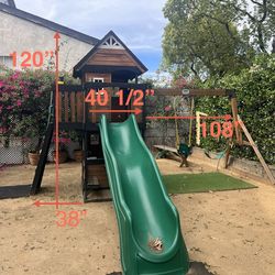 Wooden Backyard Playset w/ Slide, Swings & Climbing Wall – Sturdy & Complete