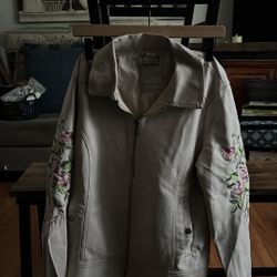 Beige Leather Jacket, Dressy Woman