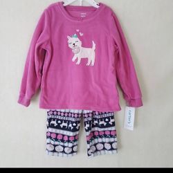 Carter's 2-Piece Fleece Pajama Set Girl's Size 2T in Pink w/ Puppy Theme