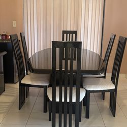 Vintage Black Lacquer Formal Dining Table, (6) Chairs -This Item Is Available!