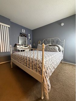 Queen white bed frame
