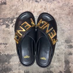 FENDI black And Gold Slippers 