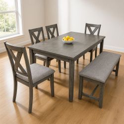 Modern 6-Piece Dining Set | Bench & 4 Chairs | Free Delivery & Finance