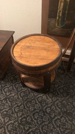 Handcrafted Whiskey Barrel Side Table – Rustic Solid Wood Accent Piece