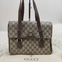 𝐆𝐔𝐂𝐂𝐈  Vintage GG PVC Leather Handbag Brown Interlocking Logo Tote Bag