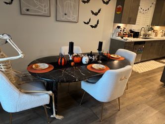 Black Marble Oval Dining Table with 4 Chairs