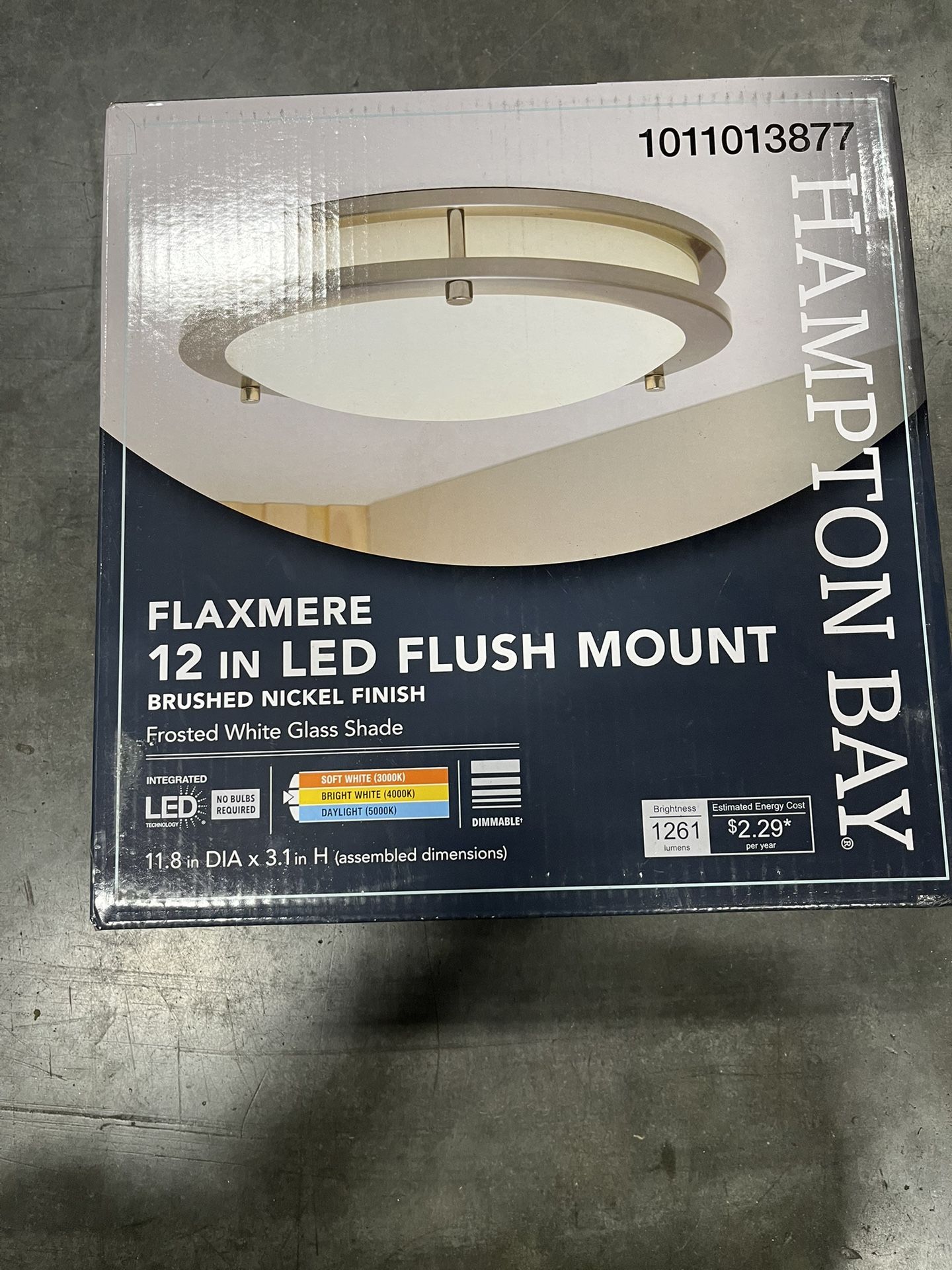 Hampton Bay Flaxmere 12 in. Modern Brushed Nickel 3 CCT Integrated LED Flush Mount for Kitchens or Bedrooms