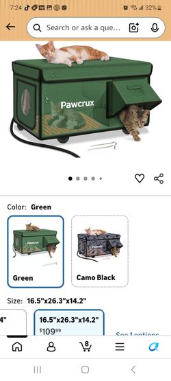Weatherproof Heated Cat House for Outdoor in Winter, Heated Cat Bed Kitty Shelter with Cat Heating Pad, Insulated & Safe Escape Door, Warm Home for Ou