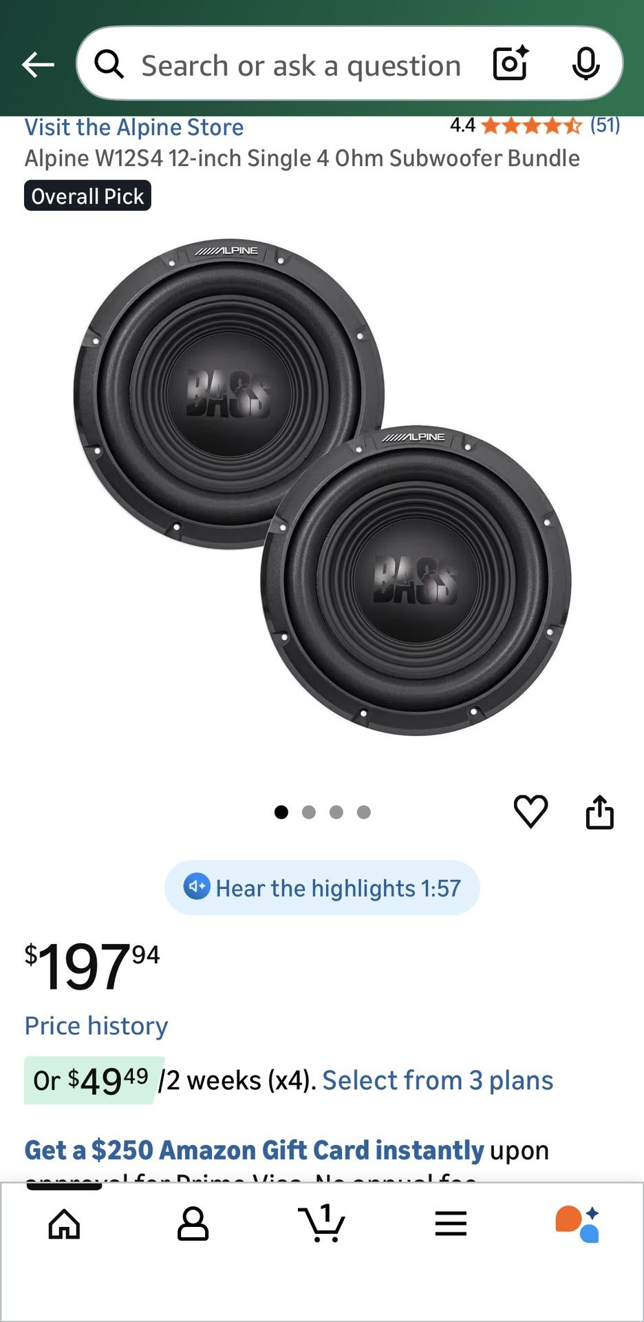 Alpine W12S4 12-inch Single 4 Ohm Subwoofer Bundle