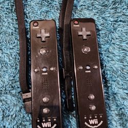 2 Black Nintendo Wii Motion Plus Controllers 