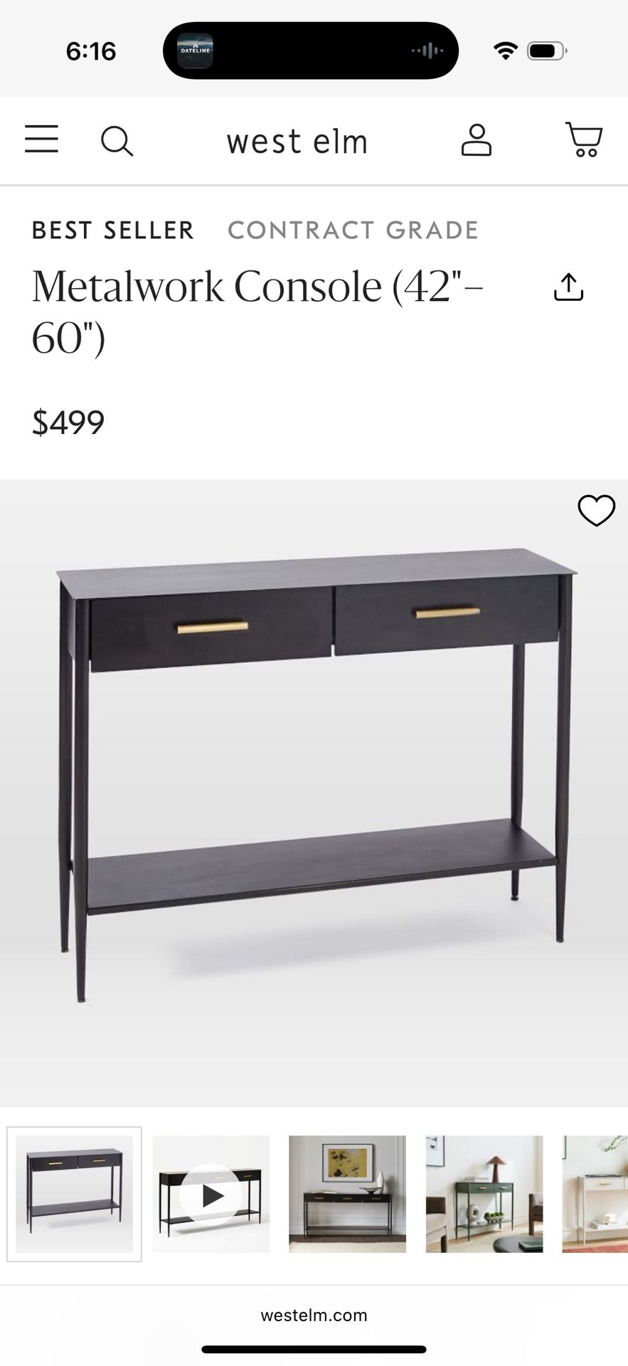 West Elm Black Metalwork Console Table