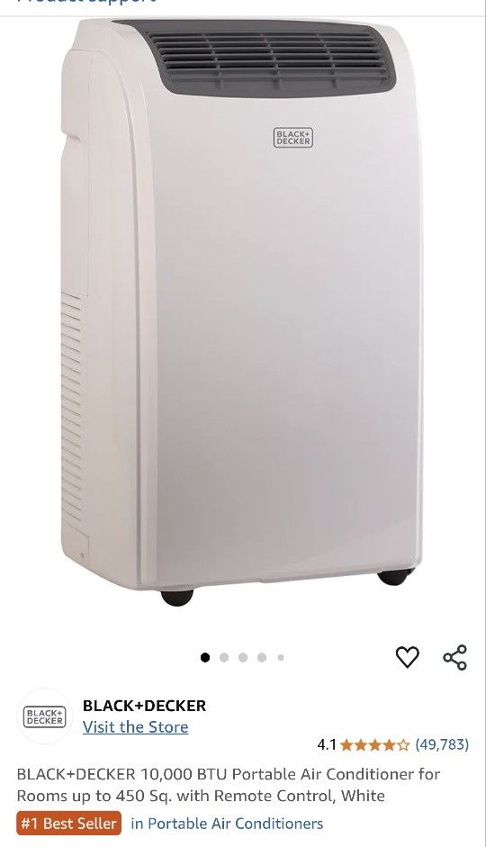 BLACK+DECKER 10,000 BTU Portable Air Conditioner for Rooms up to 450 Sq. with Remote Control, White
