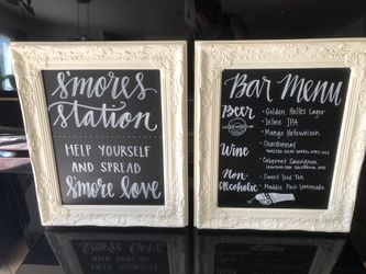 wedding/bridal shower: S'mores Station Favor Party Signage and Bar Menu