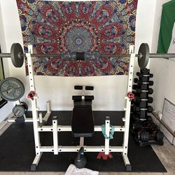 Home Gym: Squat Rack With Bench, Barbell, Plates