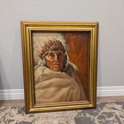 Vintage /antique Oil Painting of a Native American Indian Signed by an artist Hal Weber Collectible 