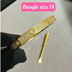 Gold bangle, size 18, bracelet, 18k gold plated