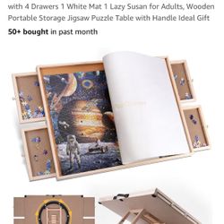 1500 Piece 2 in 1 Puzzle Board Rotating Tilting 26" x 35" w/4 Drawers 1 White Mat 1 Lazy Susan  New