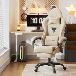 Velvet Fabric Ergonomic Gaming Chair with Footrest and Massage, High Back Reclining Computer Gamer Chair for Adult, Racing Style PC Video Ga