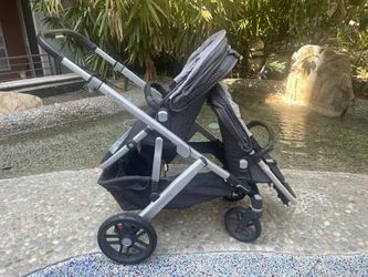 UPPAbaby VISTA Double Toddler Great Condition Baby Infant Stroller, Jordan (Charcoal Melange/Silver/Black Leather) Gray Grey