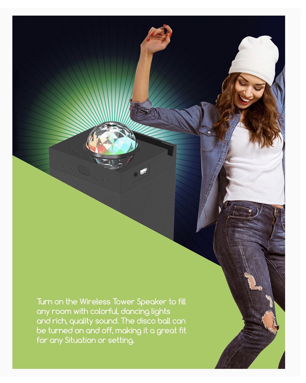 Polaroid Disco Ball Bluetooth Tower Speaker; 40" w/ FM Radio for Sale