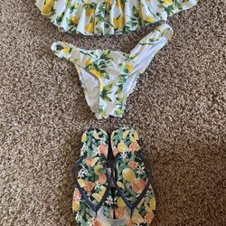 Cabana del Sol Bikini Swimsuit & Flip Flops Lemon theme