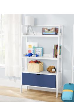 BRAND NEW (in Box) - Kids Ladder Bookcase with Drawer, Navy Blue/White