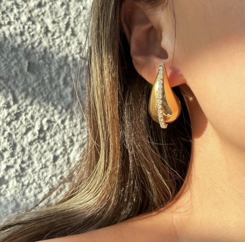 18K Gold Plated Stainless Steel Zircon Tea Hollow Vintage Earrings