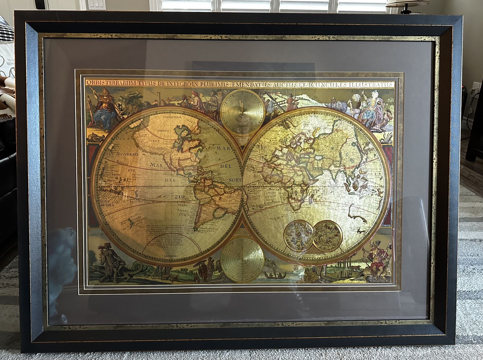 The Bombay Company Double Hemisphere Gold Foil World Map