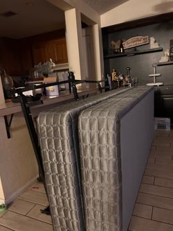 Box spring & bed frame (cali king ) frame can fit any size bed FREE