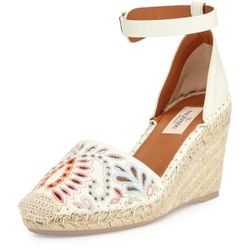 Valentino A jour floral embroidered ivory leather espadrille wedge sandal IT 38