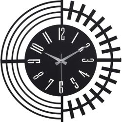 New 20” Silent Battery Operated Large Size Analog Black Wall Clock Wall Art Decor Metal Durable 