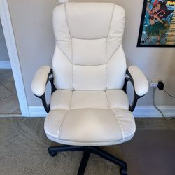 White Office Chair Computer Desk Rolling Adjustable Leather Comfortable Seat
