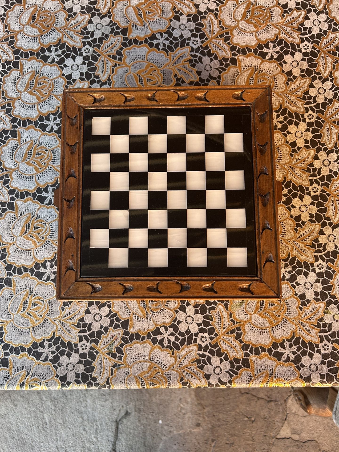 Wooden Vintage Chessboard With Ceramic And Marble Pieces