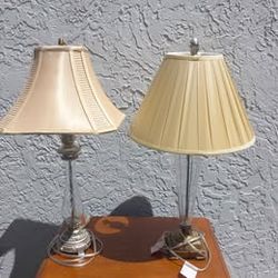 2 x Vintage crystal table lamps with pleated shades