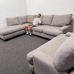 Oversized Gray Sectional Couch with Large LoveSeat - High Back Support - Washable - Can Deliver