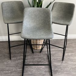 LUE BONA Bar Stools Set of 3 30" ALX Faux Leather Barstools, Modern Counter Height Stools with Back and Metal Legs, Armless Counter Chairs for Kitche