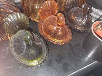 Glass pumpkins and turkeys