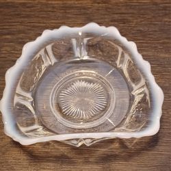 Vintage Fenton Moonstone Clear Glass Triangular Candy Dish