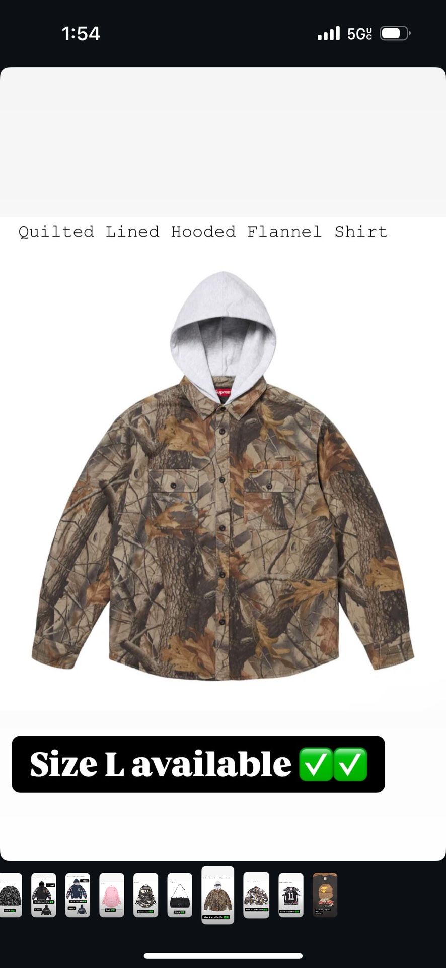 Supreme SS 25 Week 1 Quilted Lined Hooded Flannel Shirt Size L