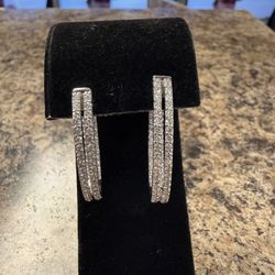 14k double sided diamond hoop earrings white gold 