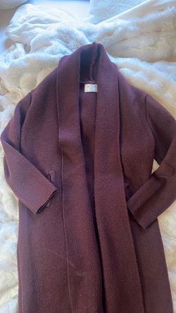 Burgundy Long Open-Front Knit Cardigan coat