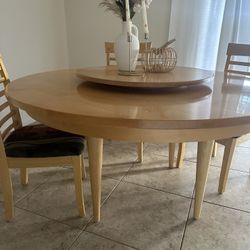 Beautiful 58” Round Table With Detachable Lazy Susan, Light Wood  & 3 chairs 