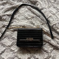 Black Leather Shoulder Bag Guess