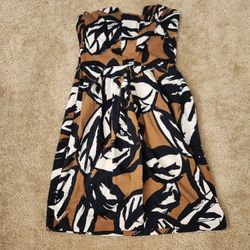 B. SMART WOMEN'S STRAPLESS DRESS SIZE 4 BROWN BLACK WHITE GENTLY PRE-OWNED PAM