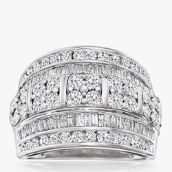 2.00 ct. t.w. Baguette and Round Diamond Multi-Row Ring in Sterling Silver