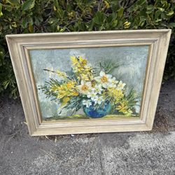 Vintage Original Framed Floral Painting On Canvas