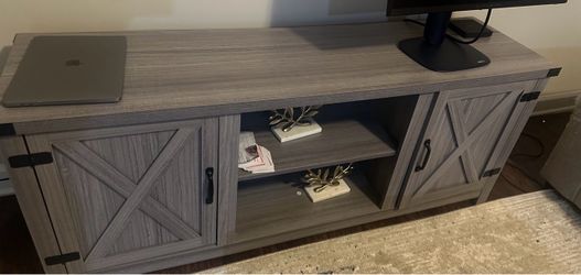Two Barn Doors and Storage Cabinets, 58 Inch Media Entertainment Center, Media Console Furniture for Living Room
