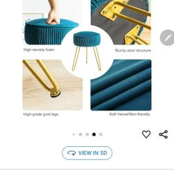 LUE BONA Pleated Vanity Stool, Velvet Upholstered Vanity Stool for Makeup Room, Round Mondern Stool for Vanity, Ottoman Footrest Stool with Metal Legs